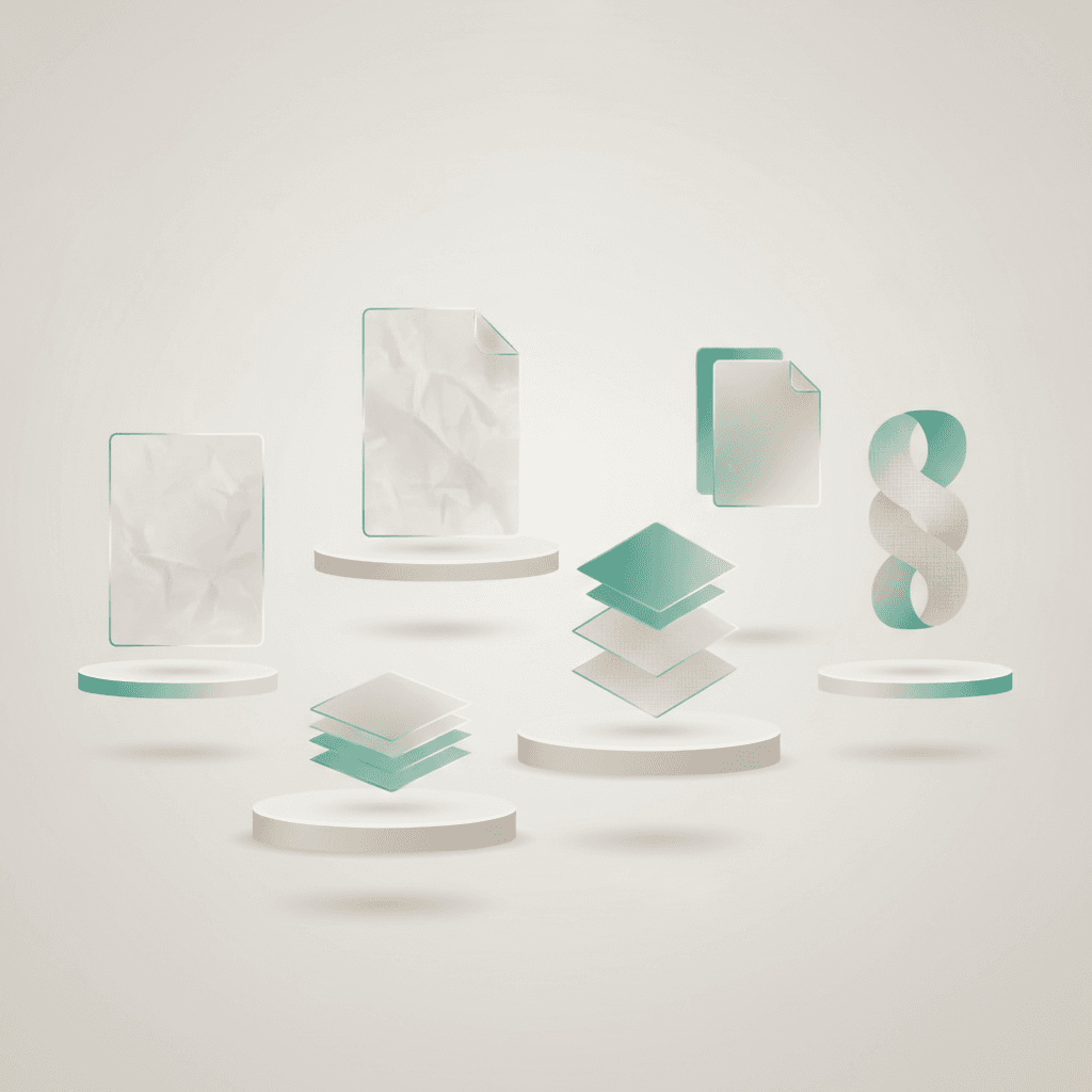 Abstract document shapes on display, illustrating different file formats and explaining their extensions.
